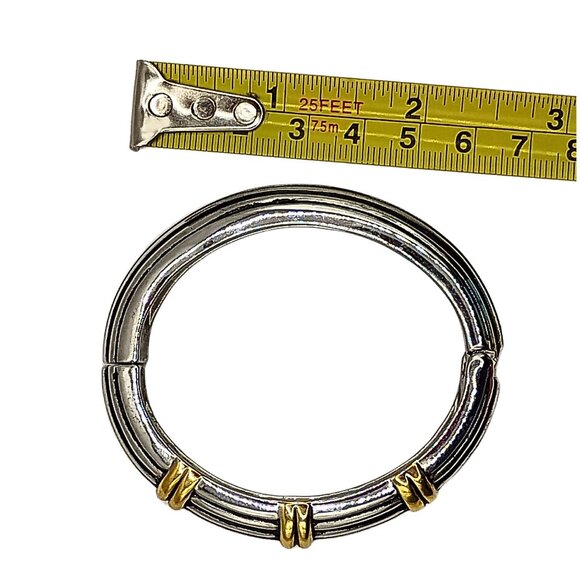 Vintage Womens Silver Plated Gold Plated Bangle Bracelet Ribbed Hinge Elegant - Picture 6 of 6